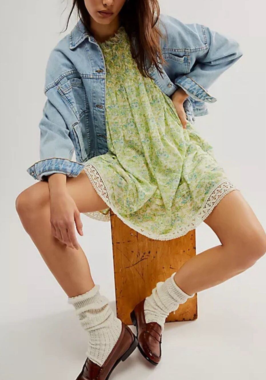 FREE PEOPLE Cute Shea Smocked Mini Dress Tunic Undersea Combo Size M NWOT